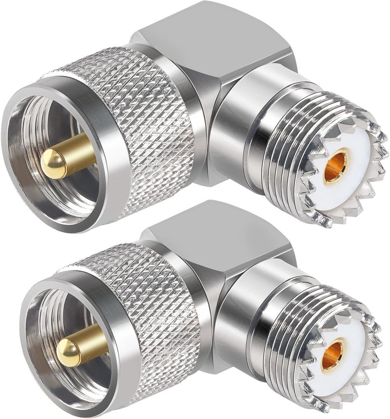 TUOLNK 2PCS UHF PL259 Right Angle 90 Degree Coax Adapter, SO239 Male PL259 to Female Right Elbow Coaxial Connector Adapter, UHF Male to SO239 Female L Shape Coax Connector for CB Radio, Antenna, etc - Image 1